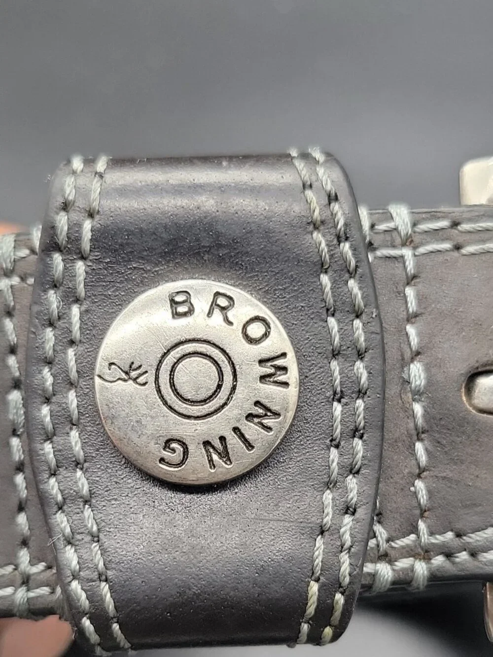 Browning Men's Black Leather Belt Adjustable Logo Silver Tone Buckle 45 1.5